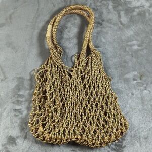 Bellerose Mesh Net Tote Bag Pink Green Yellow Rope Macrame Purse Handbag Boho